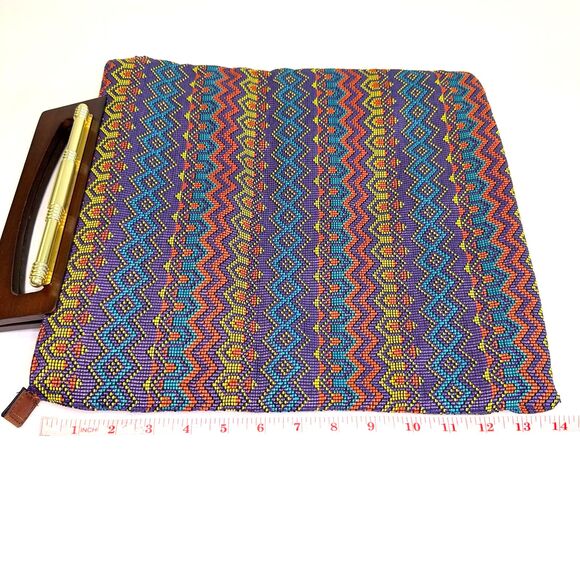 Duro Olowu Rare Beaded Geometric Clutch Wooden Handle Luxury Designer Bag - Picture 9 of 10